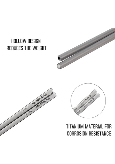Kosona Titanium Boşluklu Çubuklar - Saf Titanyum Malzeme, 233mm Uzunluk, 21g Ağırlık, Yemek Çubukları Seti Çok Renkli