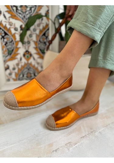 Metalik Turuncu Kadın Espadril Turuncu