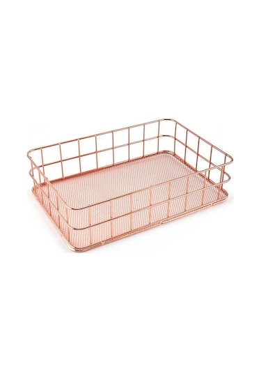 Gül Altın 24.5 16.5cm S/l Boyutu Depolama Sepeti Altın Demir Depolama Sepeti Çok Fonksiy Tel Örgü Masaüstü Depolama Sepet 56702251 Rose Gold