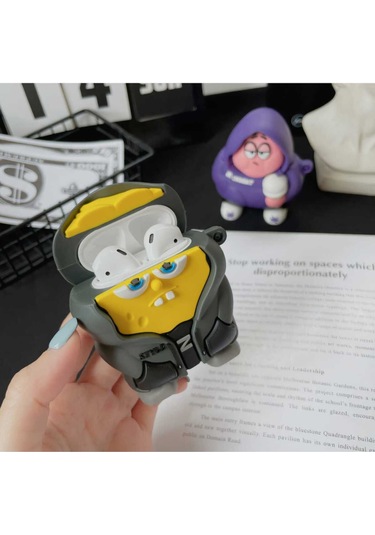 Iphone 3. Nesil Uyumlu Koruyucu Bluetooth Kulaklık Kılıfı Sünger Bob Figürlü Sünger Bob Airpods 3. Nesil
