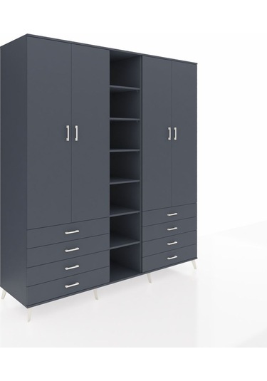 Kronos Dolap 10 Raflı 8 Çekmeceli 2 Askılı 220x59x243 Antrasit-antrasit/antrasit Antrasıt/antrasıt