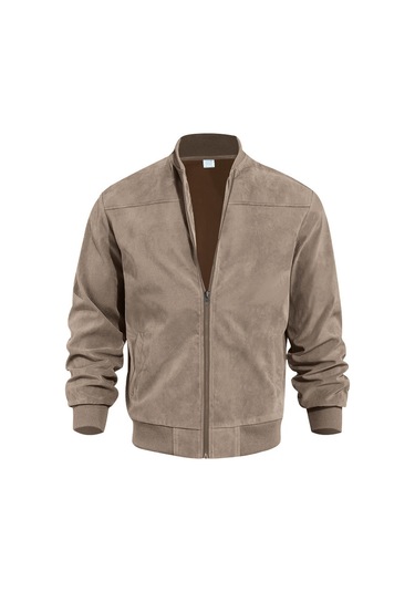 Edwardest Erkek Süet Bomber Fermuarlı Hırka Ceket Kahverengi