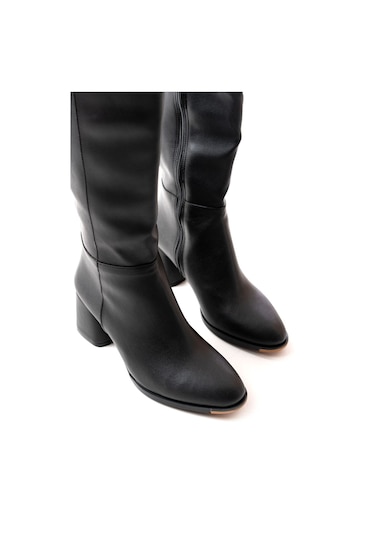 Rs-2432 Siyah Topuklu Fermuarlı Günlük Kadın Çizme Siyah