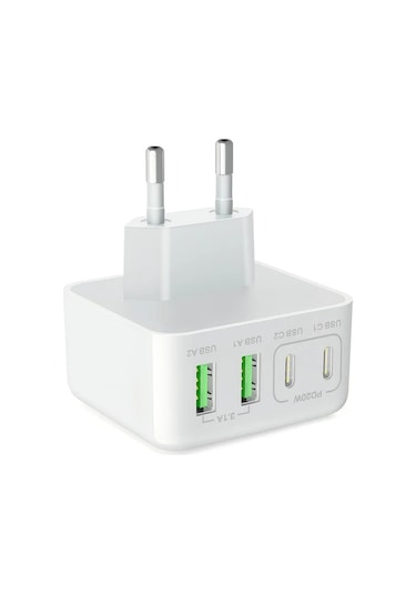 Honeybeeshop Beyaz Hnt Pd3509 Sancomo 2025 Yeni Model 40w Usb C Hizli Sarj Adaptoru 4 Portlu Usb A Ve C Ab Fisi Pd Qc İphone Uyumlu İpad Airpods BEYAZ