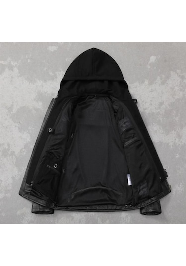 Polar Kapüşonlu Hakiki Deri Mont Siyah