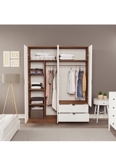 Moderno Xl 4 Kapaklı 2 Çekmeceli Gardırop Geniş Aileler İçin Şık Çözüm Atlantik Çam - Beyaz