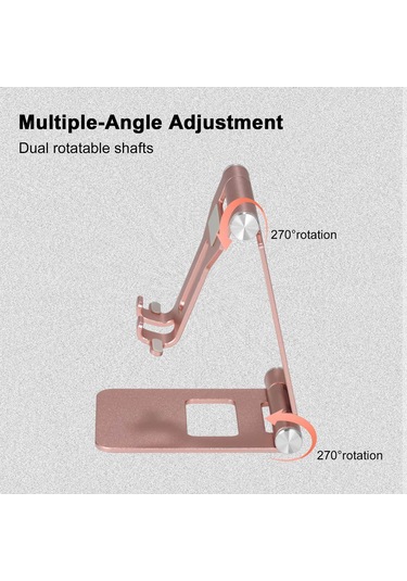 Kosona Alüminyum Çift Katlanabilir Telefon Ve Tablet Tutucu - 270 Döner, Taşınabilir, Sabit Triangular Yapı, Rose Gold
