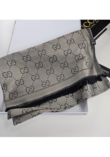 Miorel Scarfs G Desen Çift Taraflı Kaşmir İpek Şal 4 Mevsim Soft Pamuklu Şal Füme