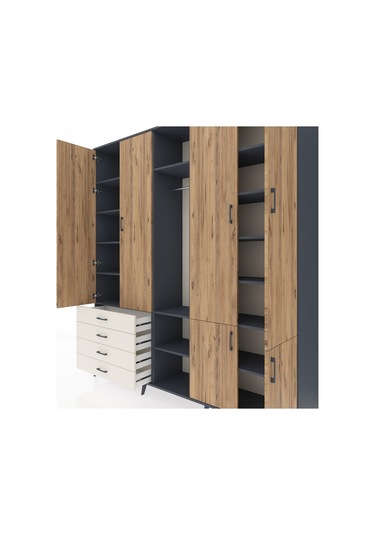 Hyperion Dolap 14 Raflı 4 Çekmeceli Tek Askılı 220x44x243 Antrasit-çam/aytaşı Atlas Çam/aytası