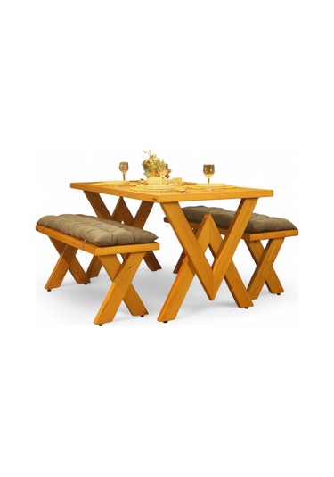 Neiwel Garden Venus Doğal Ahşap Banklı Bahçe Masa Takımı-70-100 Takım Açık Ceviz