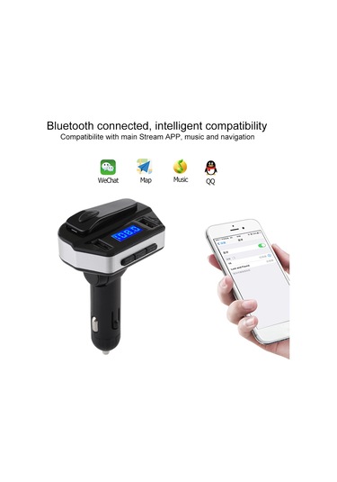 V6 2'si 1 Arada Çift Usb Bağlantı Noktaları Araç Şarj Cihazı Ve V4.2 Bluetooth Kulaklık Kulaklık, Ahizesiz Arama Desteği Siyah