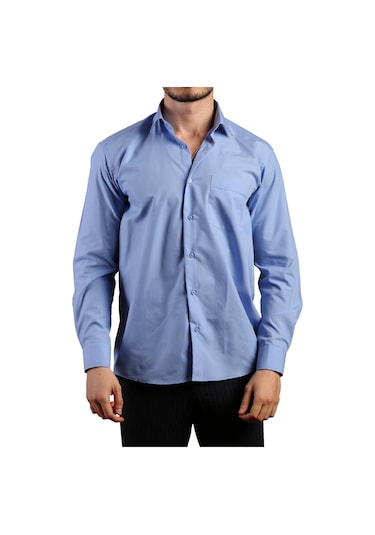 Koyu Mavi Büyük Beden Rahat Kesim Cepli Uzun Kol Regular Fit Erkek Gömlek - 150-23 001