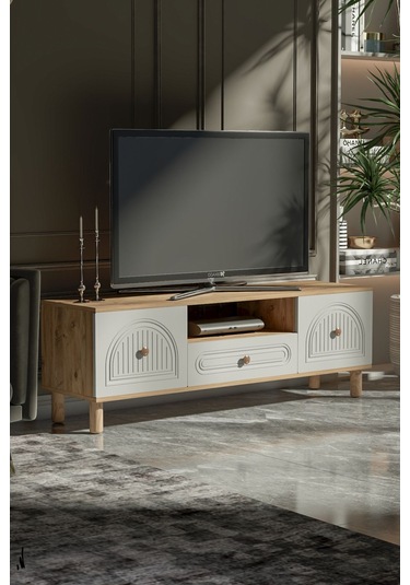 Bohem Tv Ünitesi 150 Cm Çizgili Kapak Kısa Kahverengi