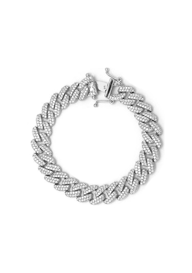 Brezza Lusso Jewelry Gurmet Zincir Model Pırlanta Işıltılı İthal Kadın Gümüş Bileklik 17 Cm