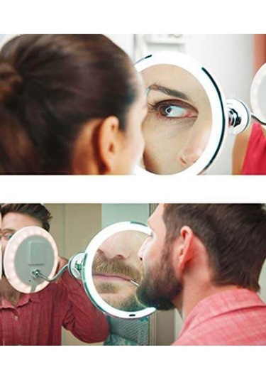 Mobee Esnek Işıklı 10x Zoomlu Çerçeveli Makyaj Aynası Led