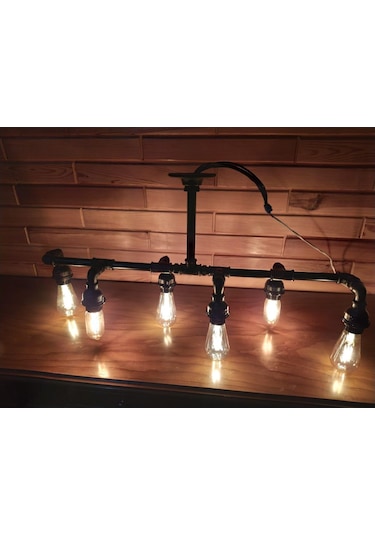 Demir Boru Sarı Ampulden, Endüstriyel Malzeme Rustik Avize Siyah