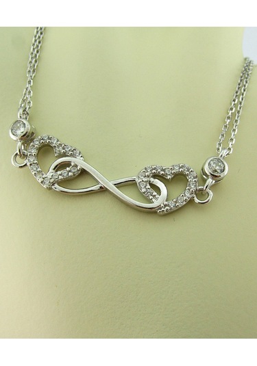 Sonsuzluk Çift Kalp Tek Taşlı Gümüş Bileklik Wsb32