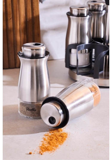 Inox 6'lı Dönerli Baharatlık Takımı Seffaf ŞEffaf