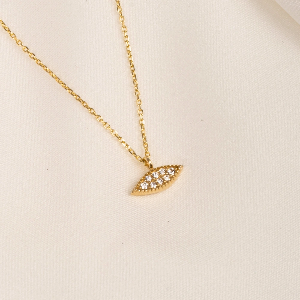 Gümüş Kolye - Mekik Taşlı Tasarım 925 Ayar Gümüş Kolye Sarı