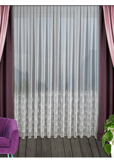 Lüks Tül Perde Grek Zemin Çiçek Desenli- Modern House-