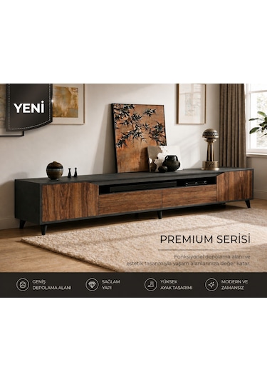 Legno Premium 180cm Modern Tv Ünitesi Ant-cvz Antrasit - Ceviz