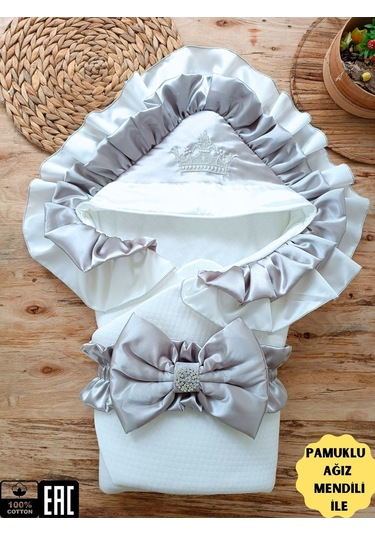 S.kahve Kız Erkek Bebek Battaniyesi Kundağı %100 Pamuklu Doğal Organik Uyku Hastane Çıkısı Yenidoğan Gri