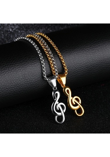 Altın Opk Yaratıcı Müzik Sembolü Kolye Titanyum Çelik Erkek Kolye Havlu Altın
