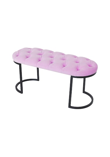 Elısse Black Puf - Metal Ayaklı Kapitoneli Model Puf, Pembe Bench