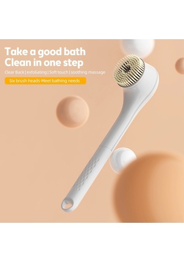 Ulzyvf Şarj Edilebilir 6 Başlıklı Vücut Fırçası - 3 Hızlı, Su Geçirmez Derin Temizlik Beyaz Beyaz