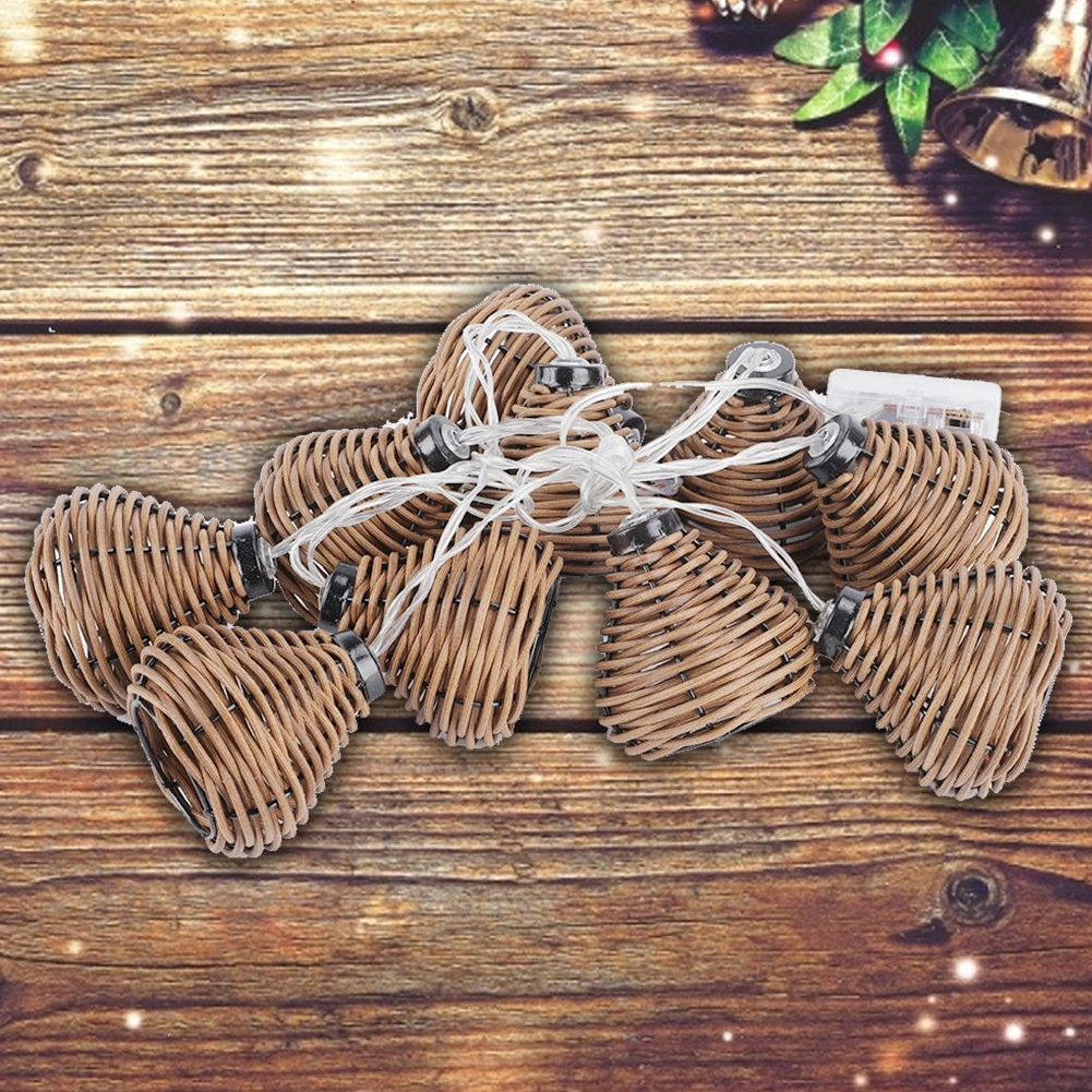 Hangfox 10'lu Doğal Rattan Top Led Işık Zinciri - Ev, Yatak Odası, Noel, Düğün Dekorasyonu - 3xaa Pil İle Çalışır Pil Dahil Değil Diğer
