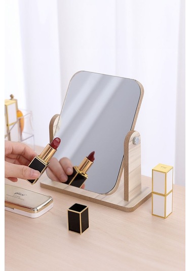 13 Cm Ahşap Tek Taraflı 360 Dönen Masa Aynası Cin805 Kahverengi