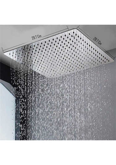 T-May Banyo Sart Kare Tepe Duş Seti Başlığı 30X30 Paslanmaz Metal Krom