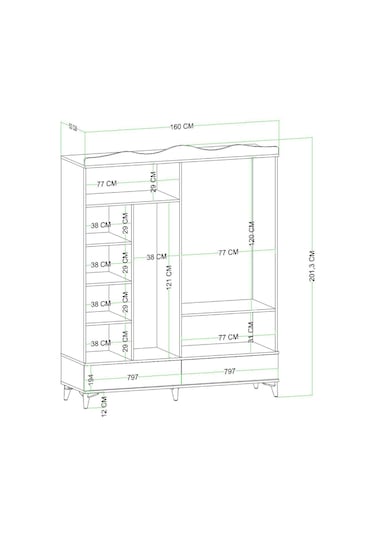 Nova 4 Kapaklı 2 Çekmeceli Aynalı Gardırop Beyaz