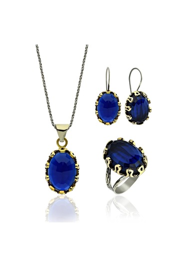 Safir Taşlı Otantik Gümüş Kadın Set