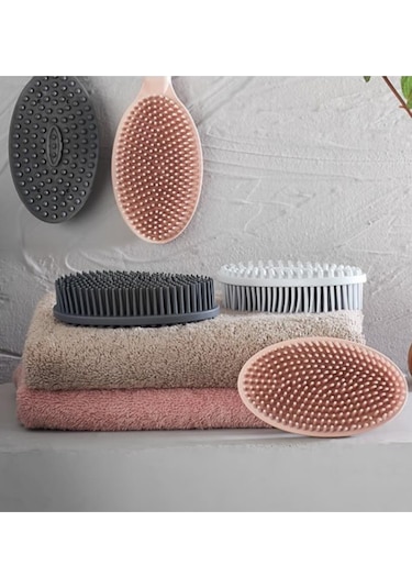 Vücut Masaj Fırçası, Çift Taraflı Sırt Kese Banyo Duş Bebek Masaj Yumuşak Fırça Füme Gri