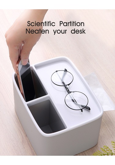 Padalink Ecoco Üç Bölmeli Çok Amaçlı Organizer Kutusu - Mendil Saklama, Küçük Eşya Depolama, Anti-s Kaydırmalı Abs+ps Materyal - Nordik Mavi Ev/ofis/yuva Mavi