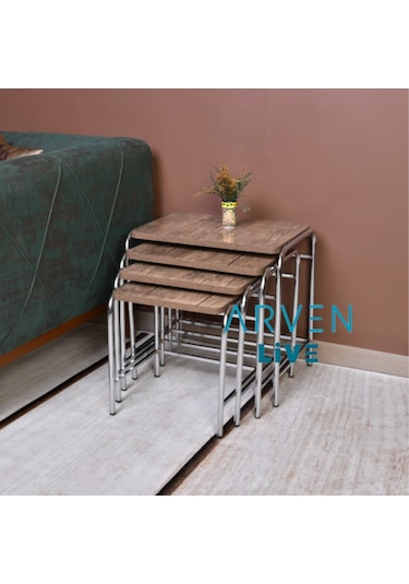 Renk Renk Mermer Desenli Parlak Mikelaj Ayaklı 4'Lü Zigon Sehpa (467864165)