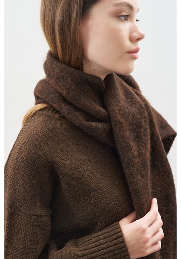 Şerit Detaylı Atkı Kahverengi Kahverengi