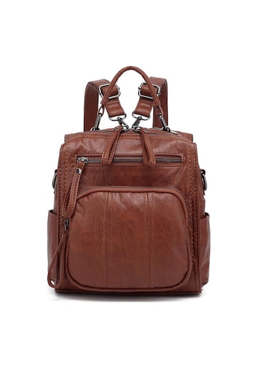 Yıkama Deri Sırt Askılı Kadın Çantası 21k Barcelona 1915 Kahve - Kahve
