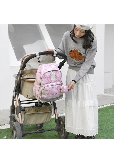 Novahub Ve Şık Kapasiteli Dinosaurs Çiçekli Çantası-852 Büyük Bebek Anne Altın Rr Altın