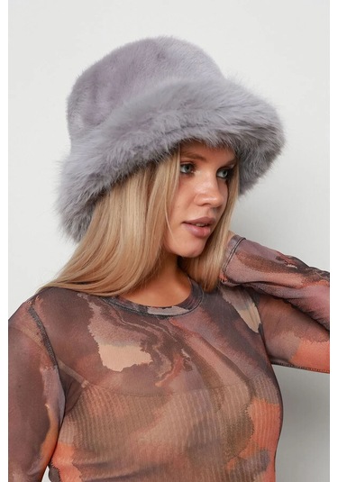 Kadın Peluş Bucket Kalpak Şapka 1143 Rkş-14 Gri Gri