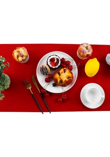 40x150 Kırmızı Runner Yılbaşı Masa Runner Pamuk İnce Kumaş