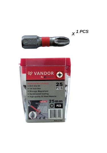 Vandor Anti Slip Bit Kaydırmaz Bits S2 Yüksek Kalite Çelik Pz3 25 - 637962027907