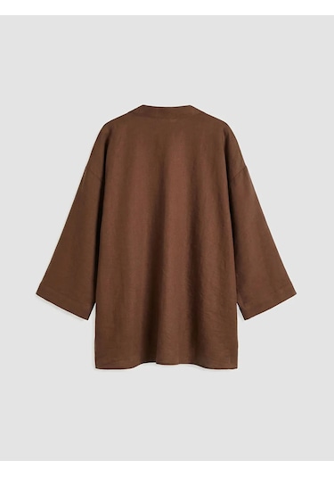 Lc Waikiki Kahverengi Şal Yaka Oversize Kadın Kimono