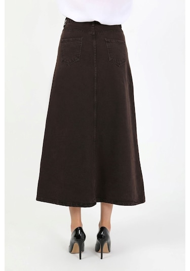 Yüksek Bel A Kesim Denim Etek Kahverengi Kahverengi