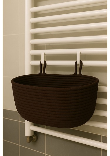 Dekoratif Askılı Banyo Sepeti 18 40 16 Cm Saklama Ve Düzenleyici Hasır Jüt Sepet Organizer El İşi Kahverengi