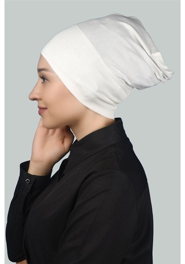 Altobeh Hazır Pratik Geçmeli Uzun Boru Tesettür Bonesi - Ekru