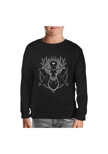 Deer Moon İn A Triangle Siyah Çocuk Sweatshirt 001 Siyah
