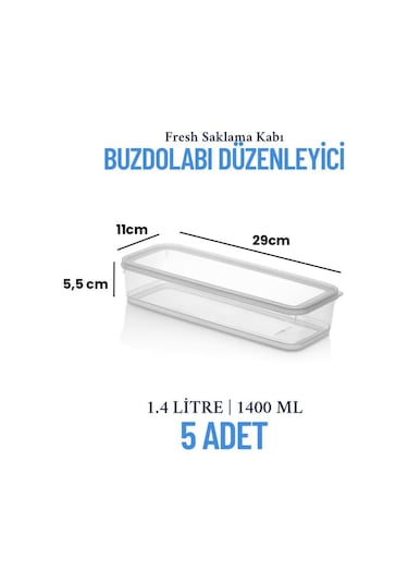 5'li Sızdırmaz Freshbox Saklama Kabı Mikrodalga Ve Buzdolabı Uyumlu / 1400 Ml - Şeffaf Şeffaf