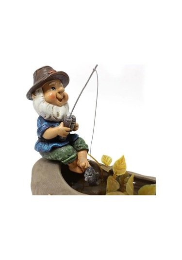 Tenfowee Balıkçı Cüce Heykeli - Akvaryum Ve Bahçe Dekorasyonu - Reçine Bitki Süs Takımı 11x7.5x13.5 Cm